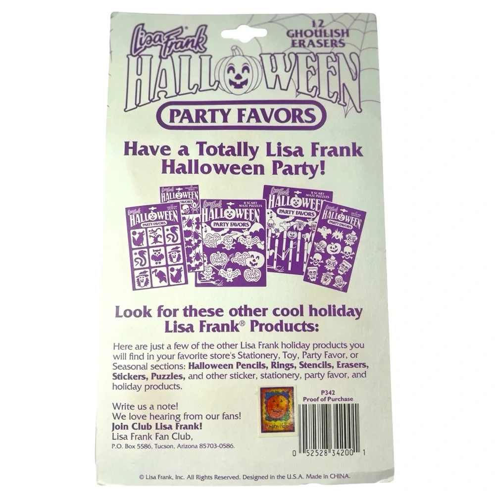 Vintage 90s Multicolor Lisa Frank 12 Halloween Ghoulish Erasers Party Favors NWT